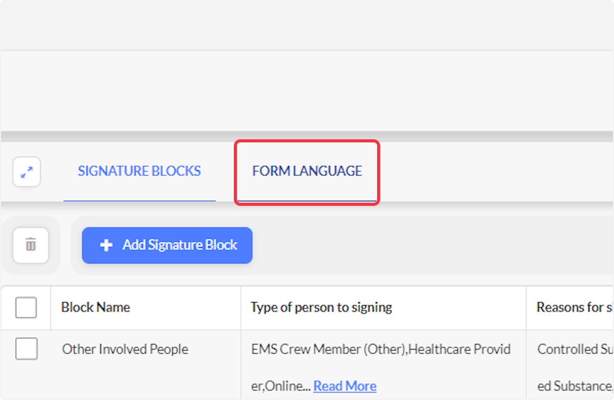 Select on the Form Language tab located at the top of the page.