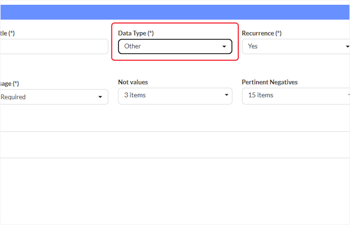 From the Data Type dropdown select Other.
