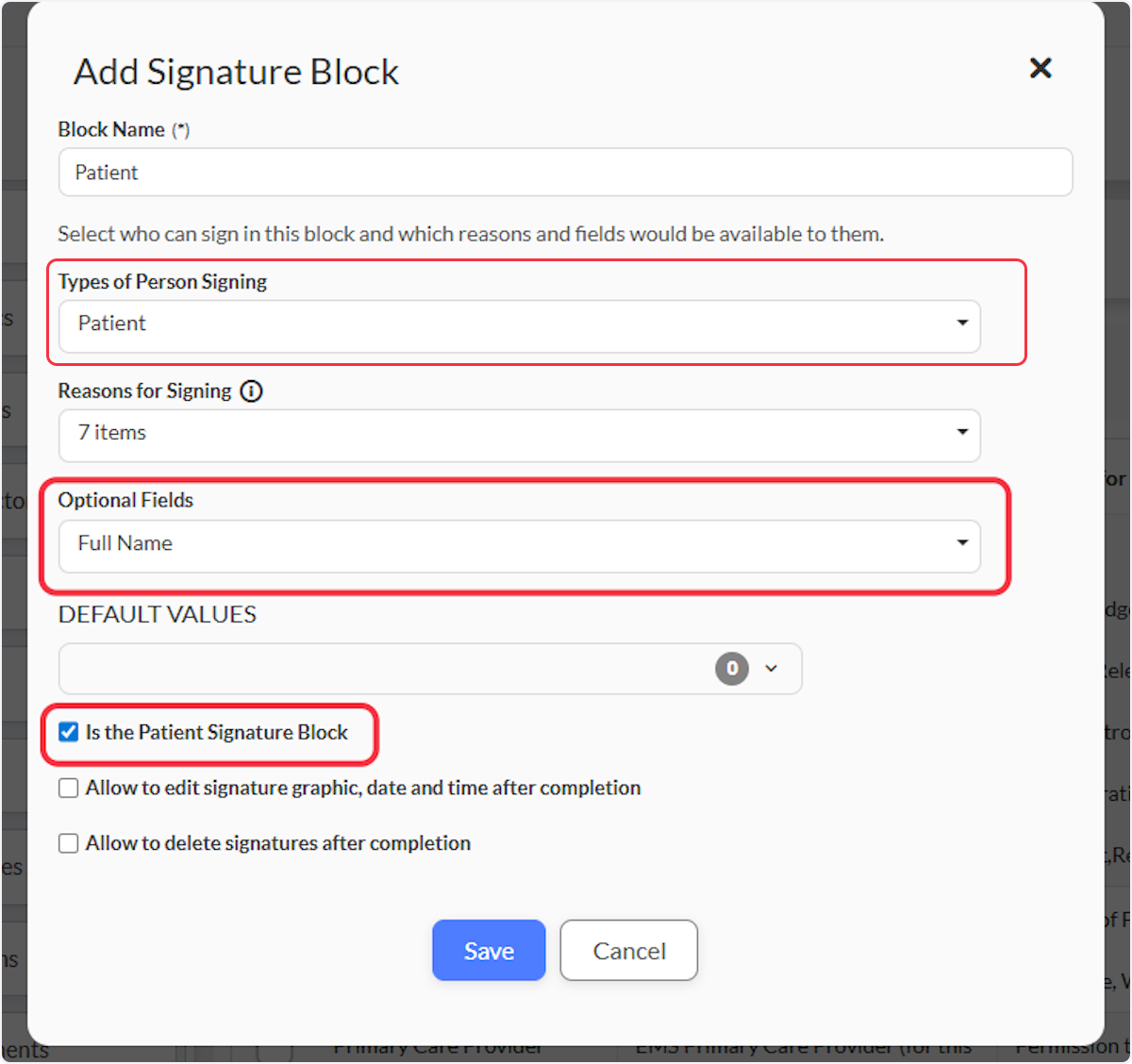 Building the Patient Signature Block