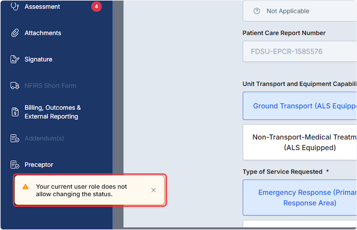 Click on Your current user role does not allow changing the status.