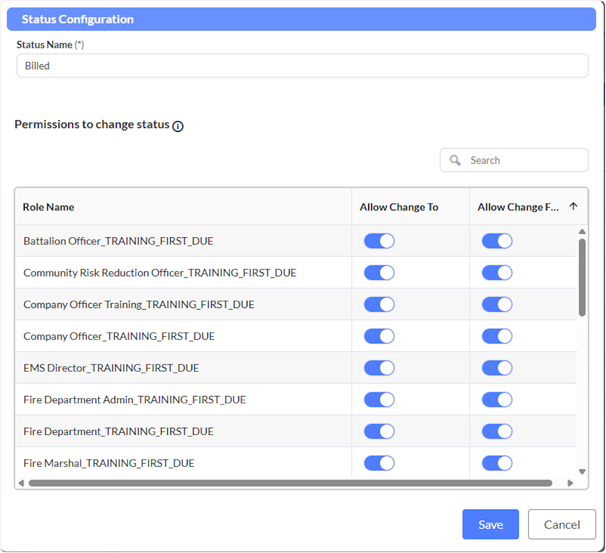 When editing you are able to edit the Status Name along with change the permission for roles to Allow to Change To or Change From the selected Status.