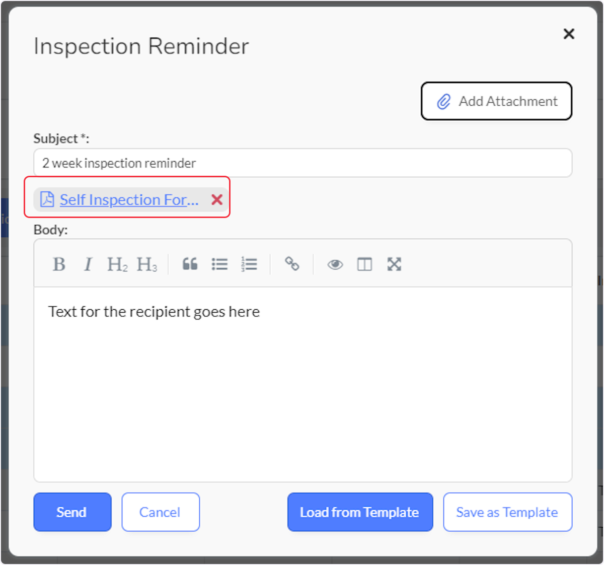Example attached Self Inspection form.