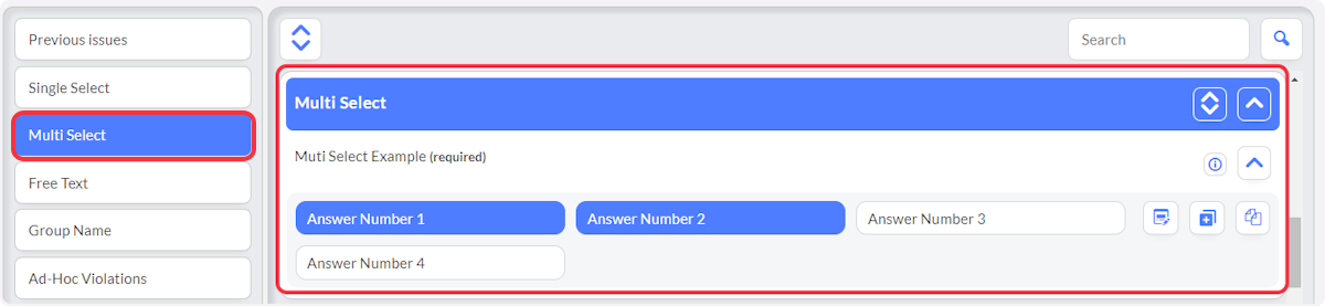 Click on next section and make appropriate selection.  This is an example of a Multi Select Inspection Question.