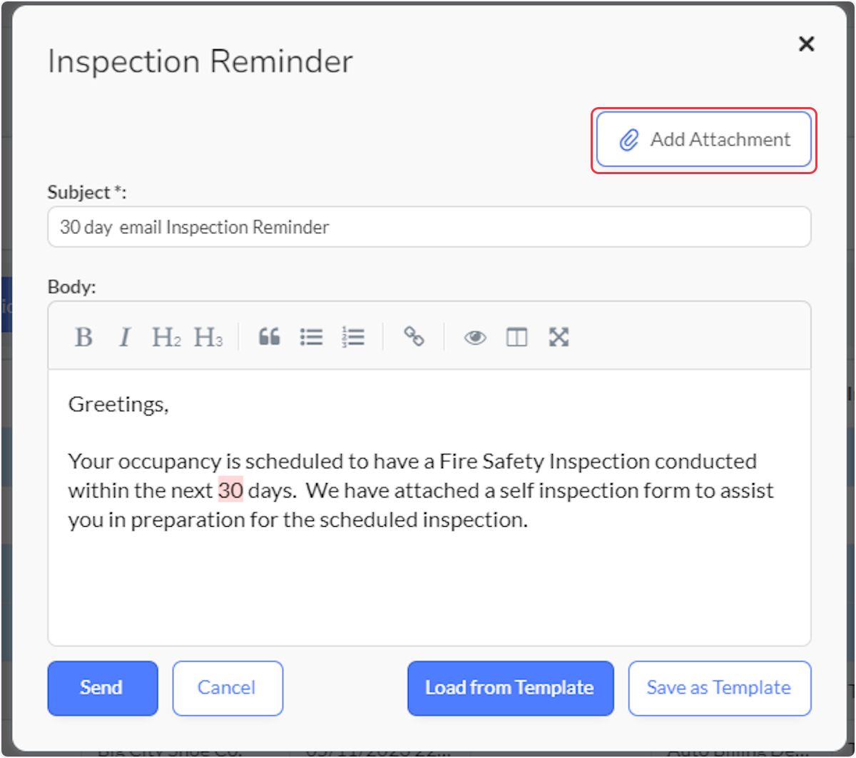 Click on Add Attachment if you are sending an attachment such as a Self Inspection form.