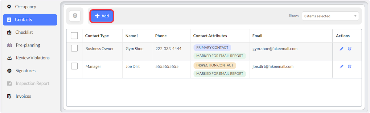 To add a new contact, Click on Add.