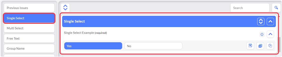 Click on next section and make appropriate selection.  This is an example of a Single Select Inspection Question.