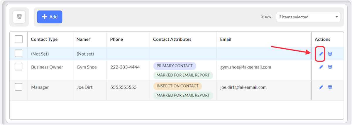 Select to edit a contact.