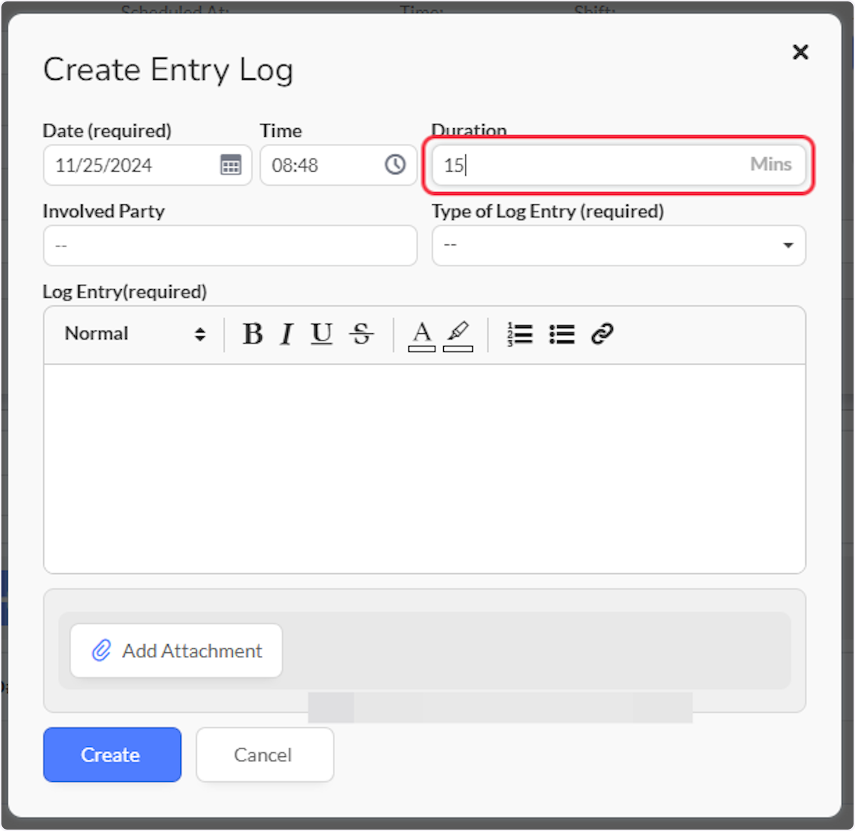 Enter time in minutes (optional).