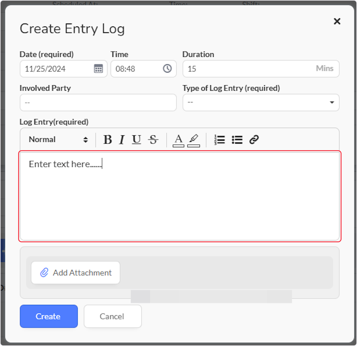 Enter text for the entry.