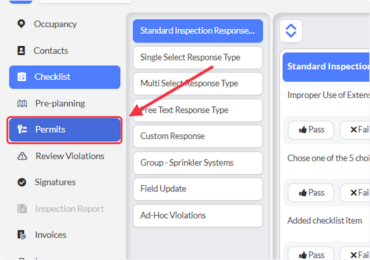 While recording your Inspection, click on Permits.