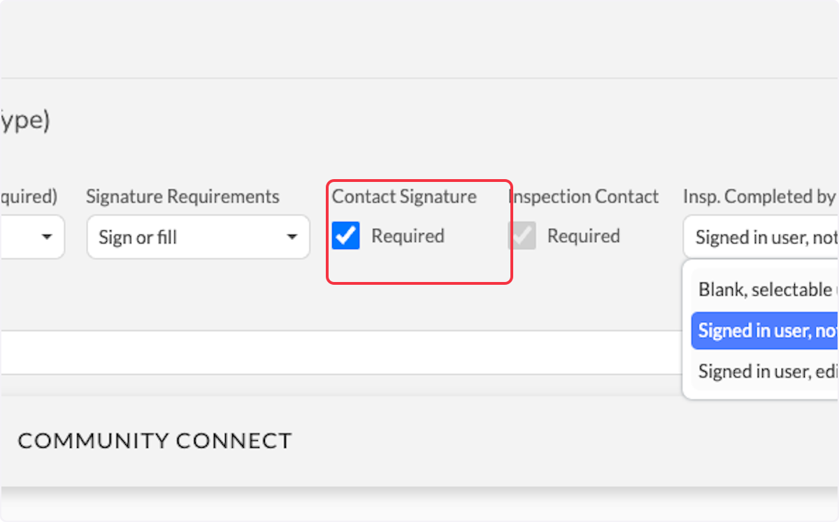 Check the box to require an Occupancy Contact to sign the Inspection Record.