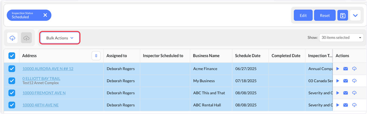 Click on Bulk Actions.