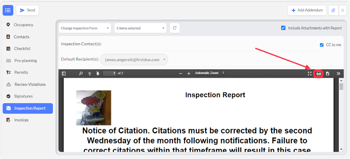 Click on Print to print the report.