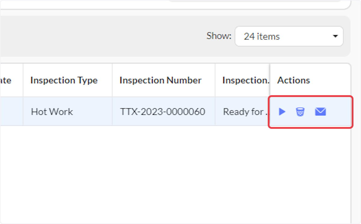 Approvers will click on the play button icon to enter and review the inspection.