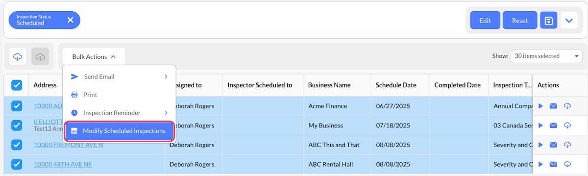 Click on Modify Scheduled Inspections.