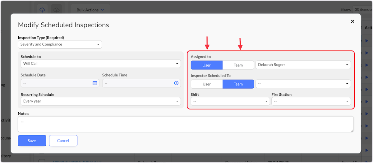 The Assigned to will either show a User or a Team.