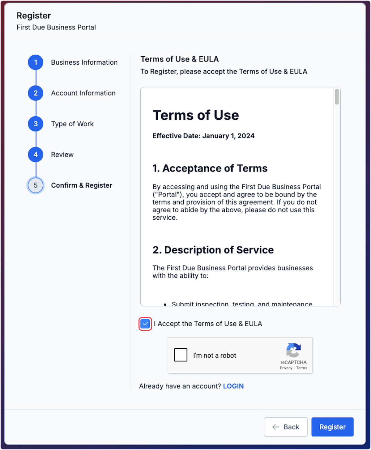 Check I Accept the Terms of Use & EULA once they have been reviewed. 