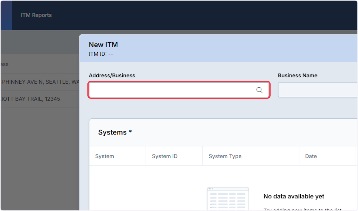 All ITM Reports begin by identifying the Address where the service is being provided. 