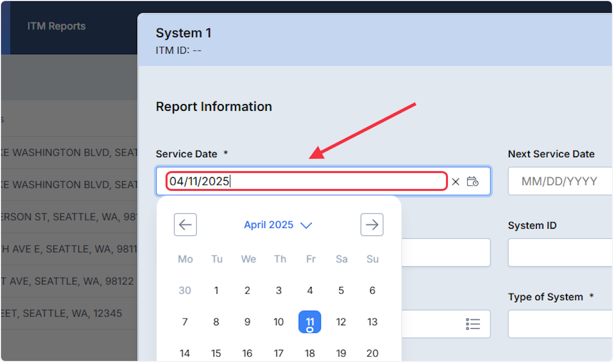 Enter the Date of Service