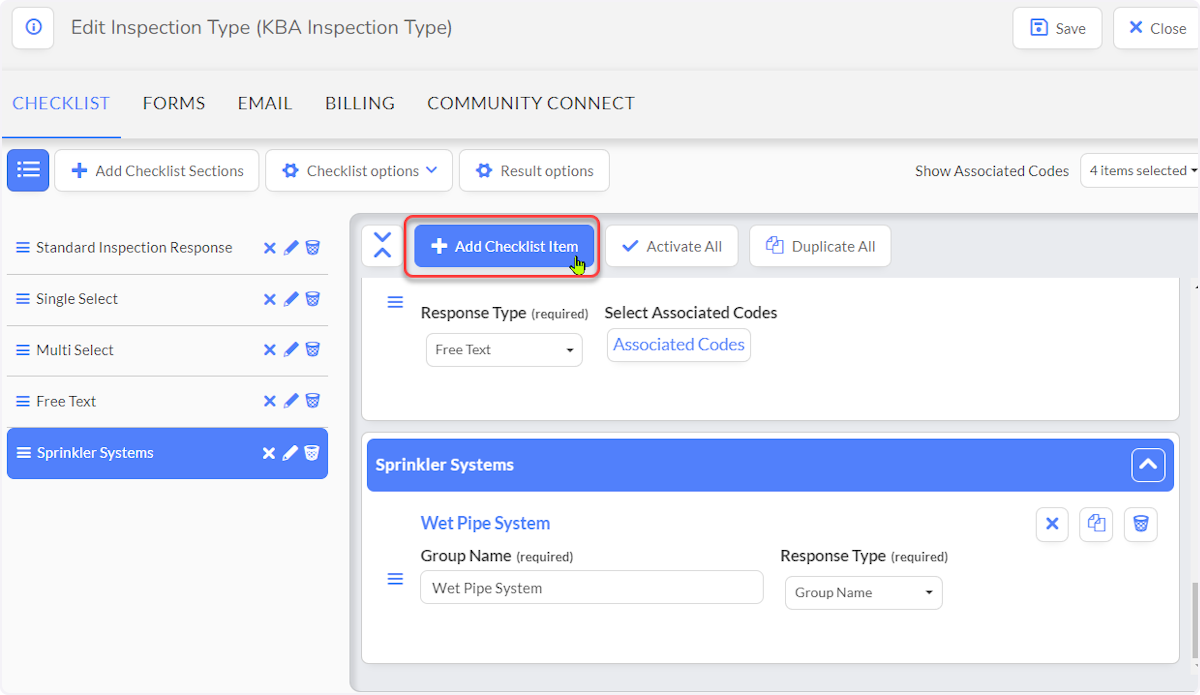 Group Example, step 5.  Click on Add New Checklist Item.