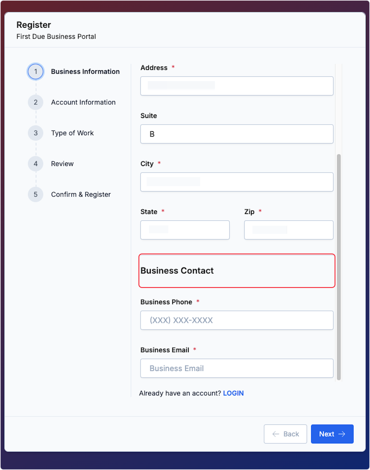 Be sure to scroll down to the Business Contact