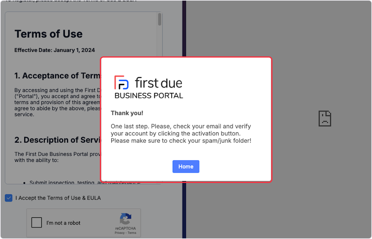 Business Portal Thank You and one last step in the process.