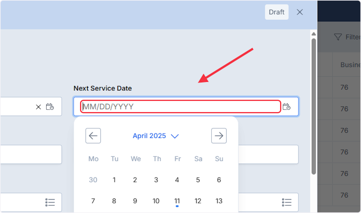 Enter the next Service Date