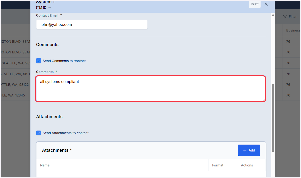 Enter a Comment for the System. (required)