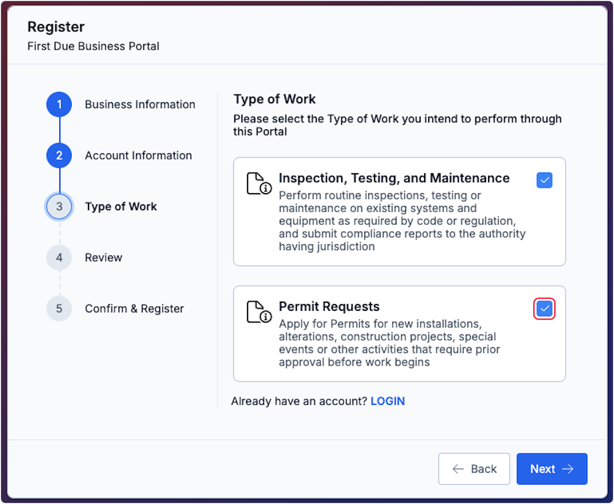 Click on Permits Requests if that is also desired.