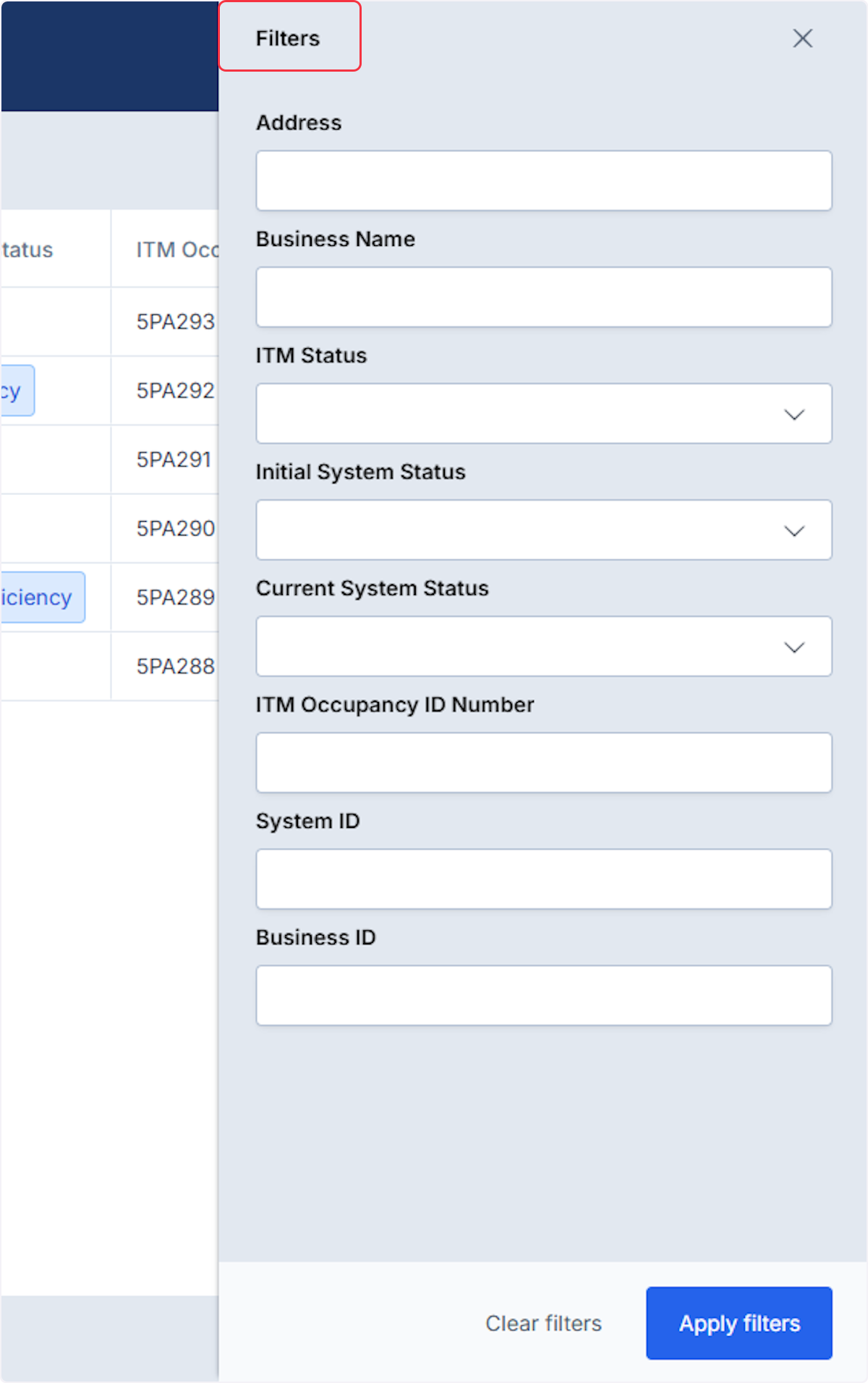 Select filtering criteria to narrow your search down. 