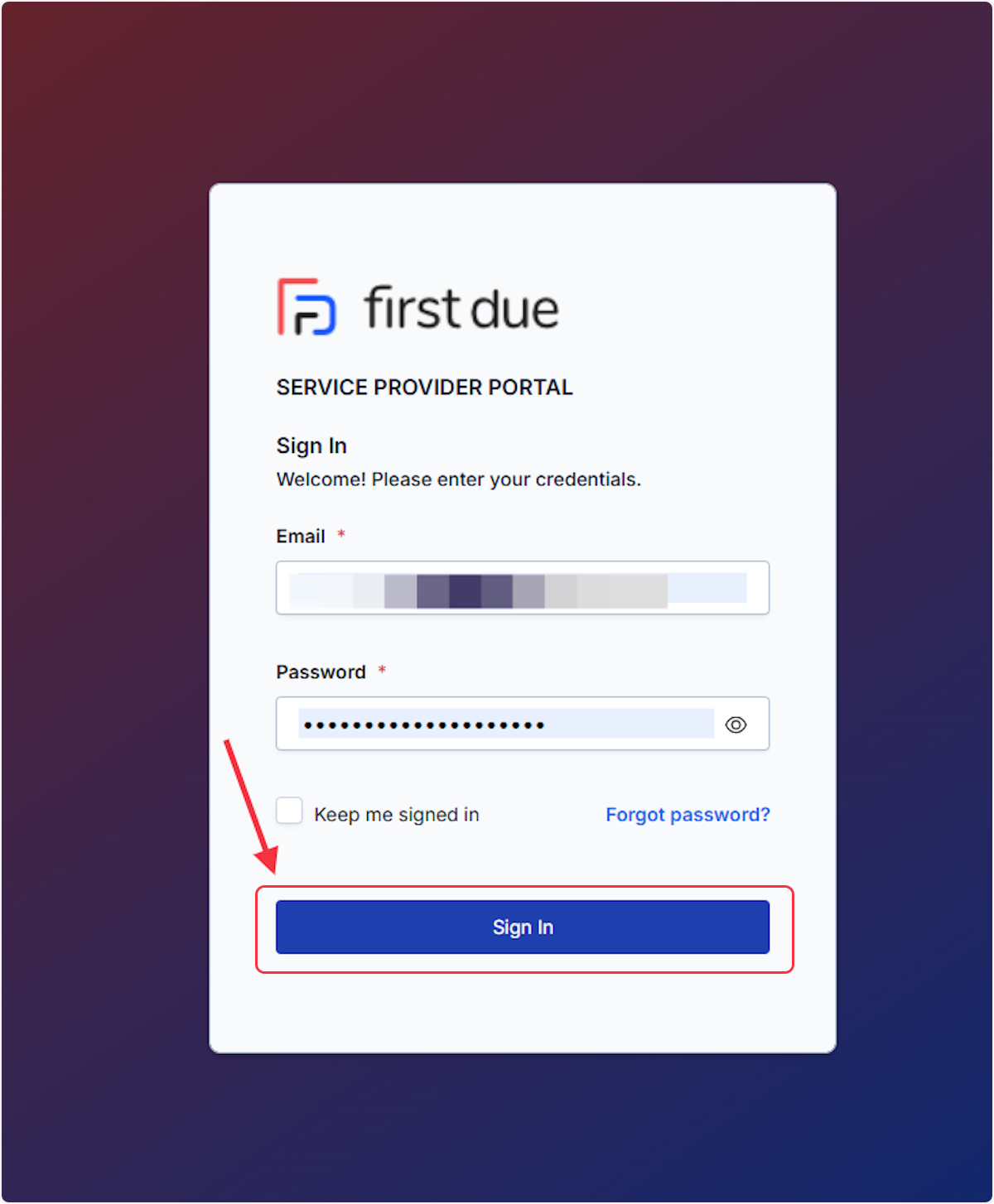 Log into the Business Portal by clicking on Sign In.