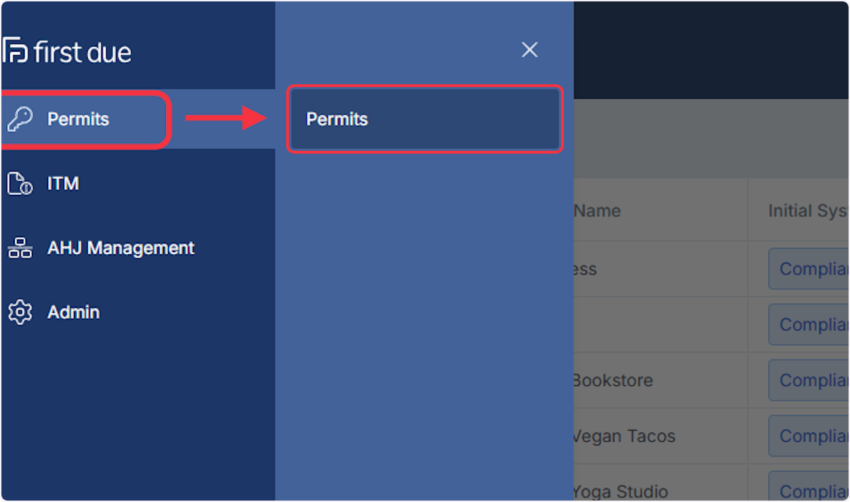 Click on Permits subsection. 