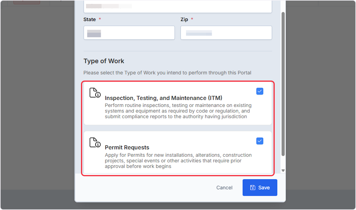 Click on Type of Work