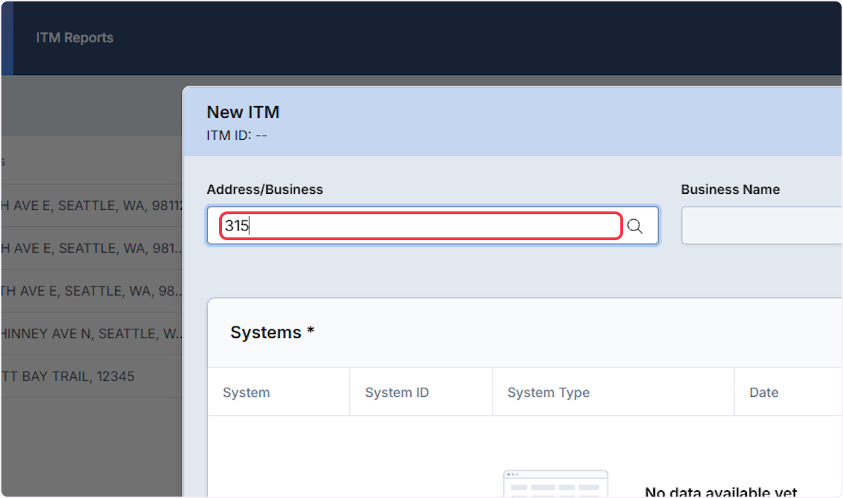 Type in Address being serviced.
