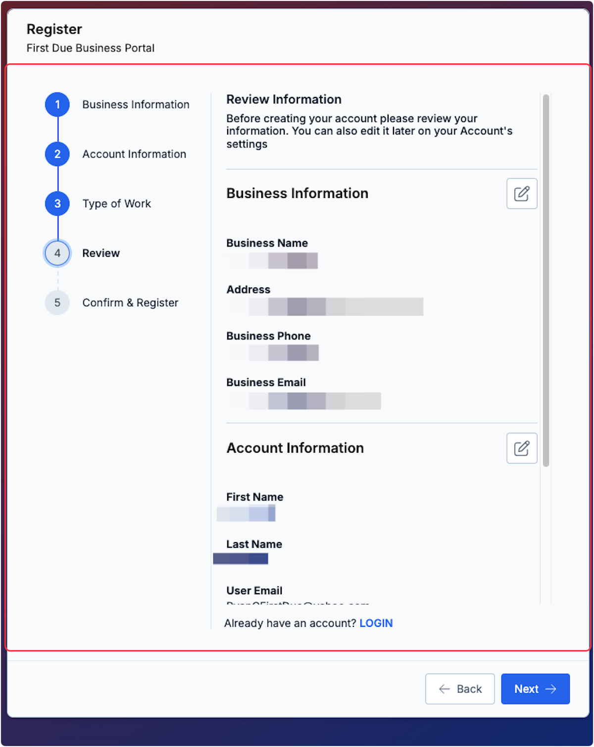 Review Business Information.