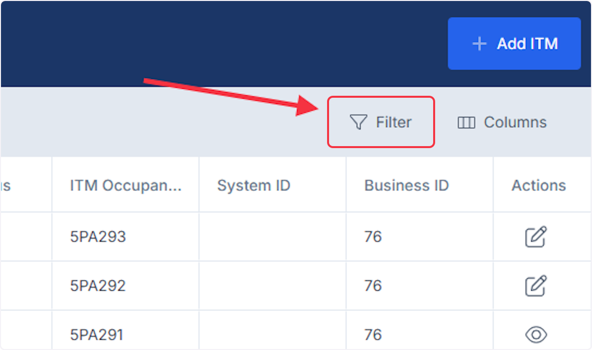 Ability to filter list and pare down information. Click on Filter to see options.