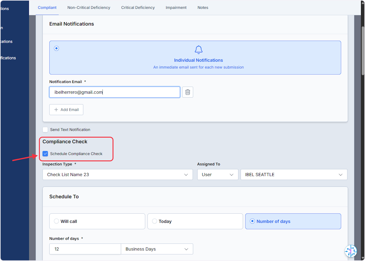 Compliance Check allows for us to schedule an automatic Inspection based on the Initial System Status. 