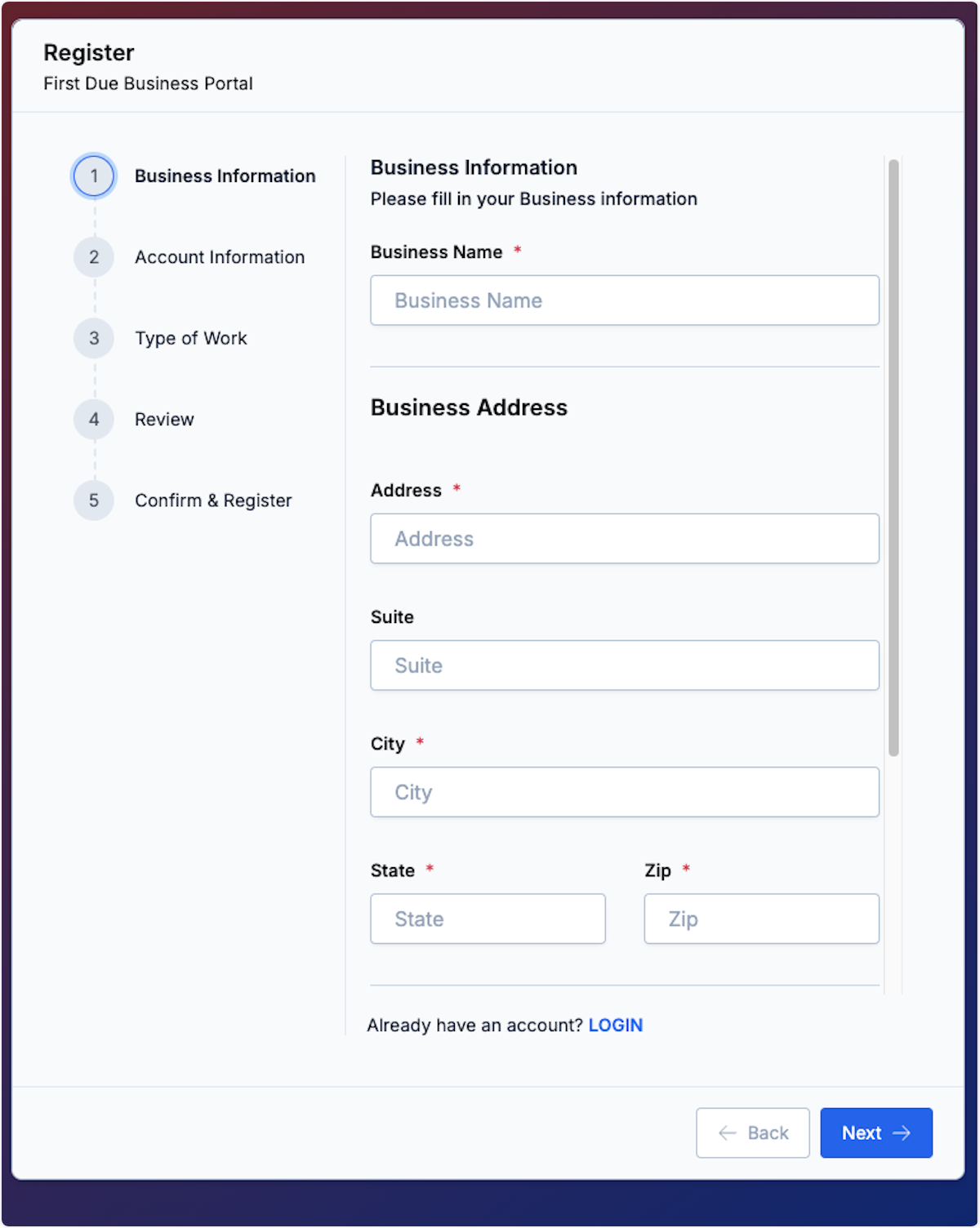 Business Information tab will open.