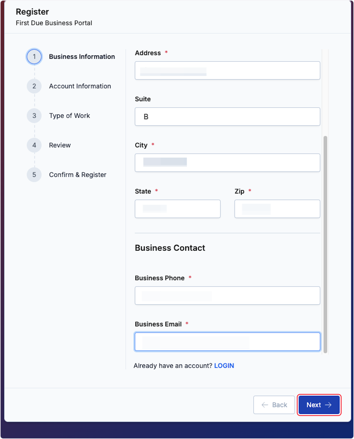 Once all of the information is entered click Next.