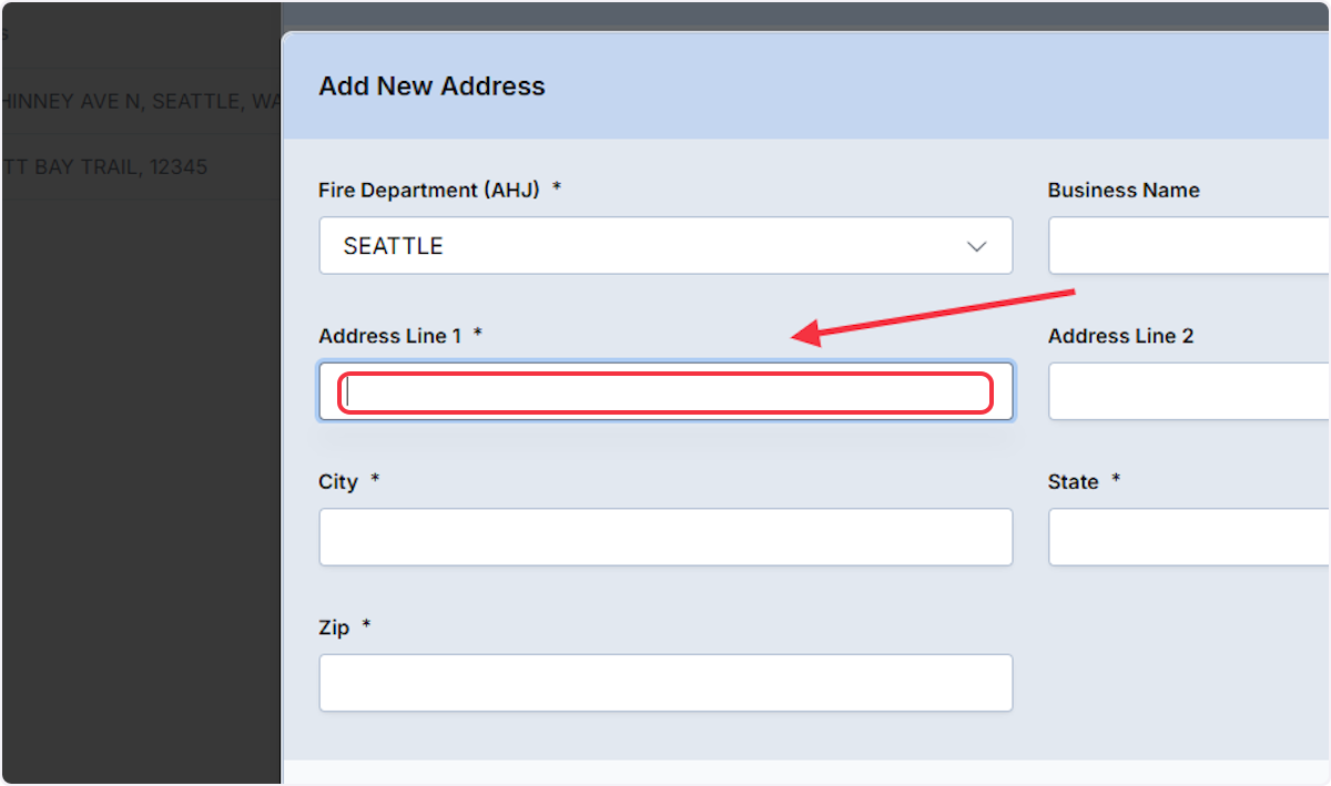 Enter the address you wish to add into the system.