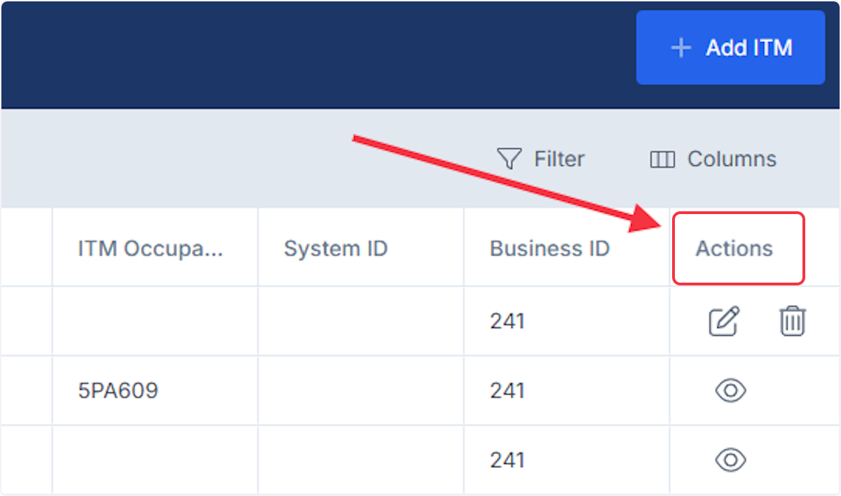 Locate the Actions column on the right side of the list.
