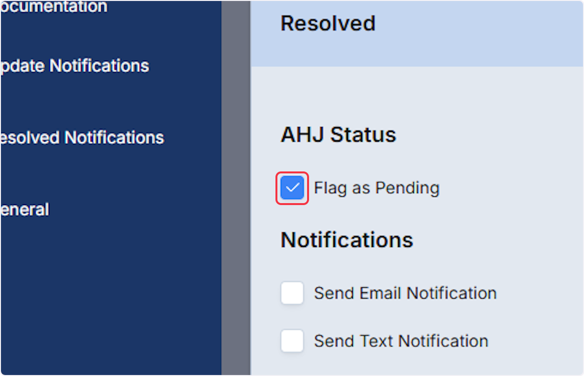 Check Flag as Pending if you wish ITM submissions that are marked Resolved to show up as Pending in your ITM Reports List.  