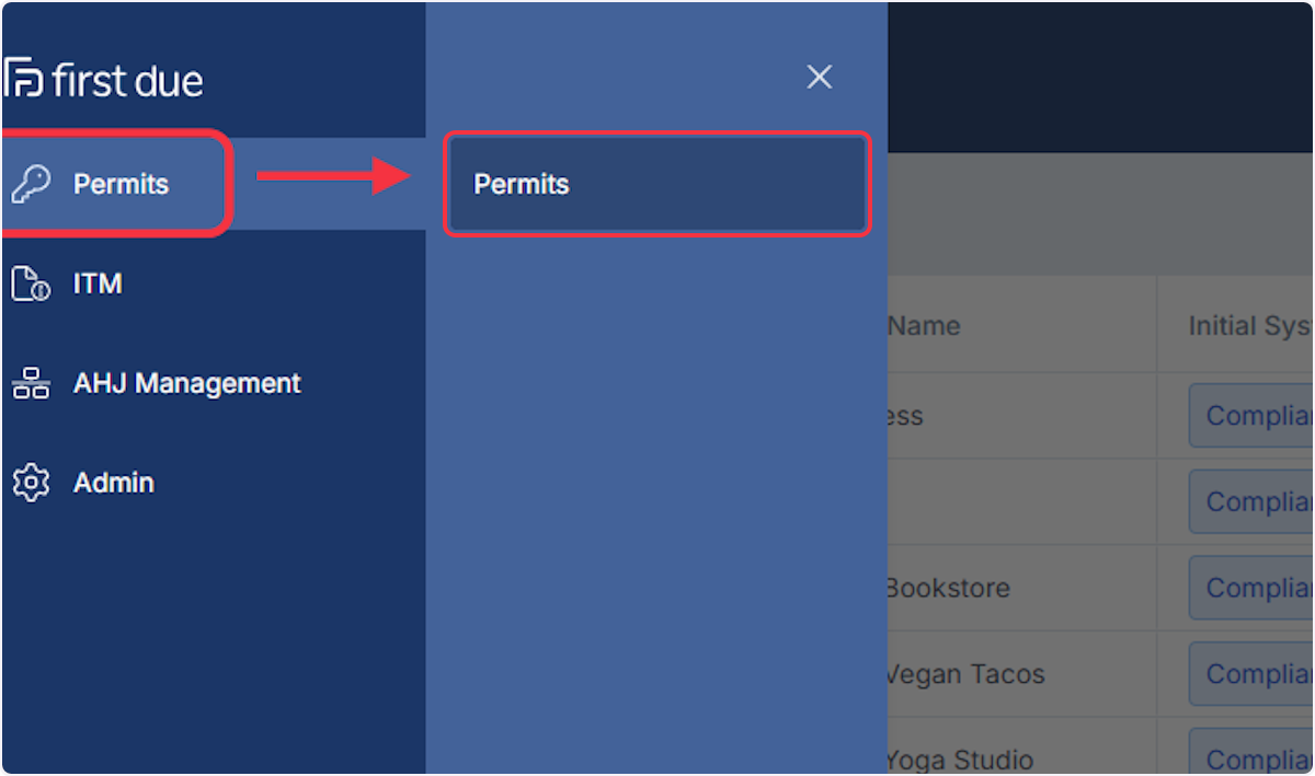 Click on Permits subsection. 
