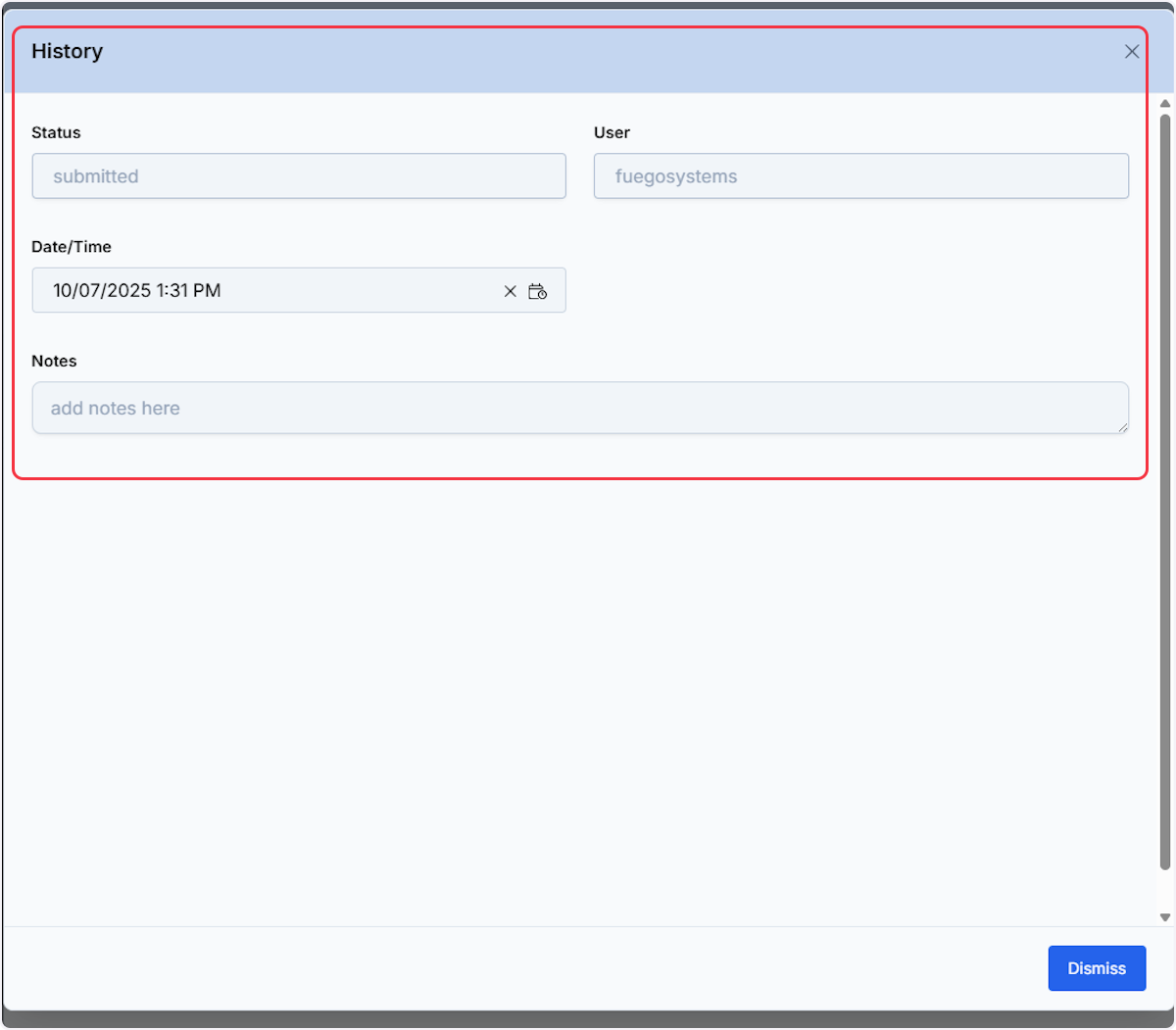 A new modal will open with additional details for that specific request. 