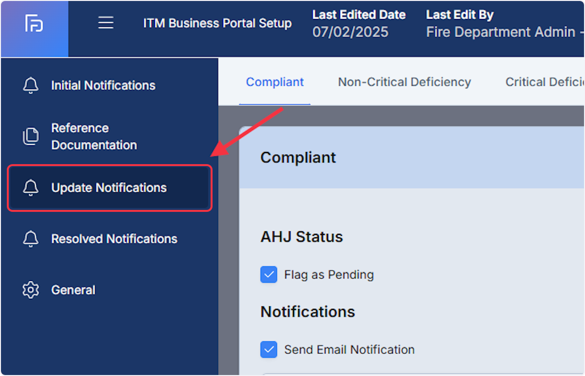 Click on Update Notifications.