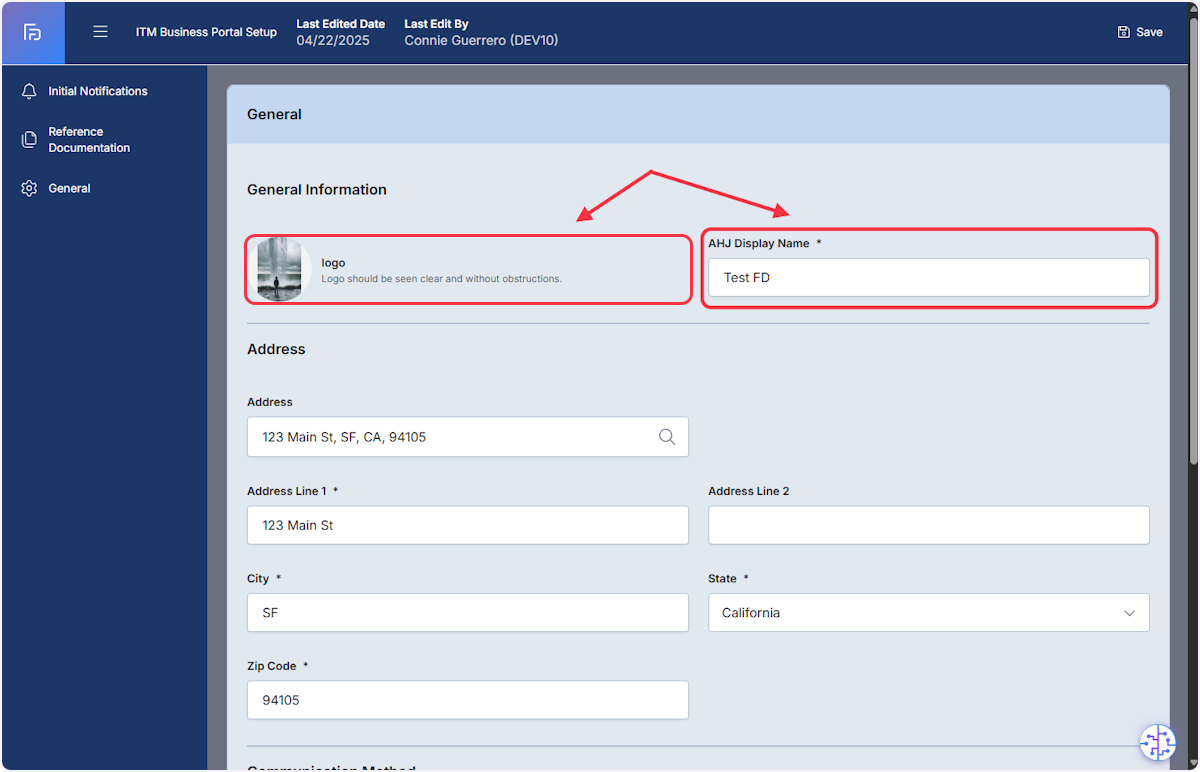 General Information includes Agency Logo and AHJ Display Name.