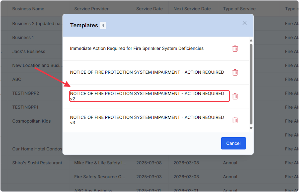 Here we will see a list of all the Templates we have saved and ability to select to utilize from this list. 