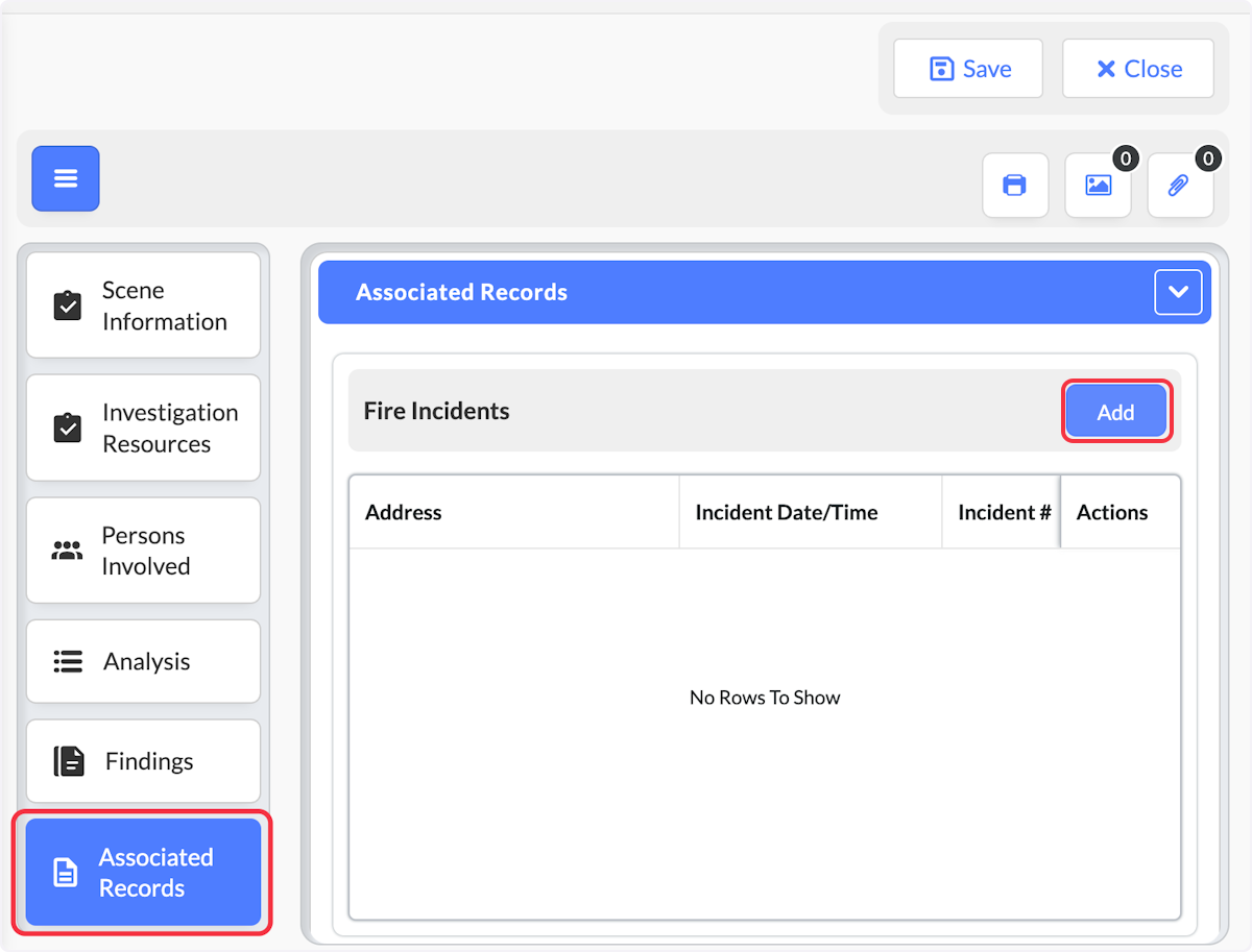 In the Associated Records Section, click on Add.