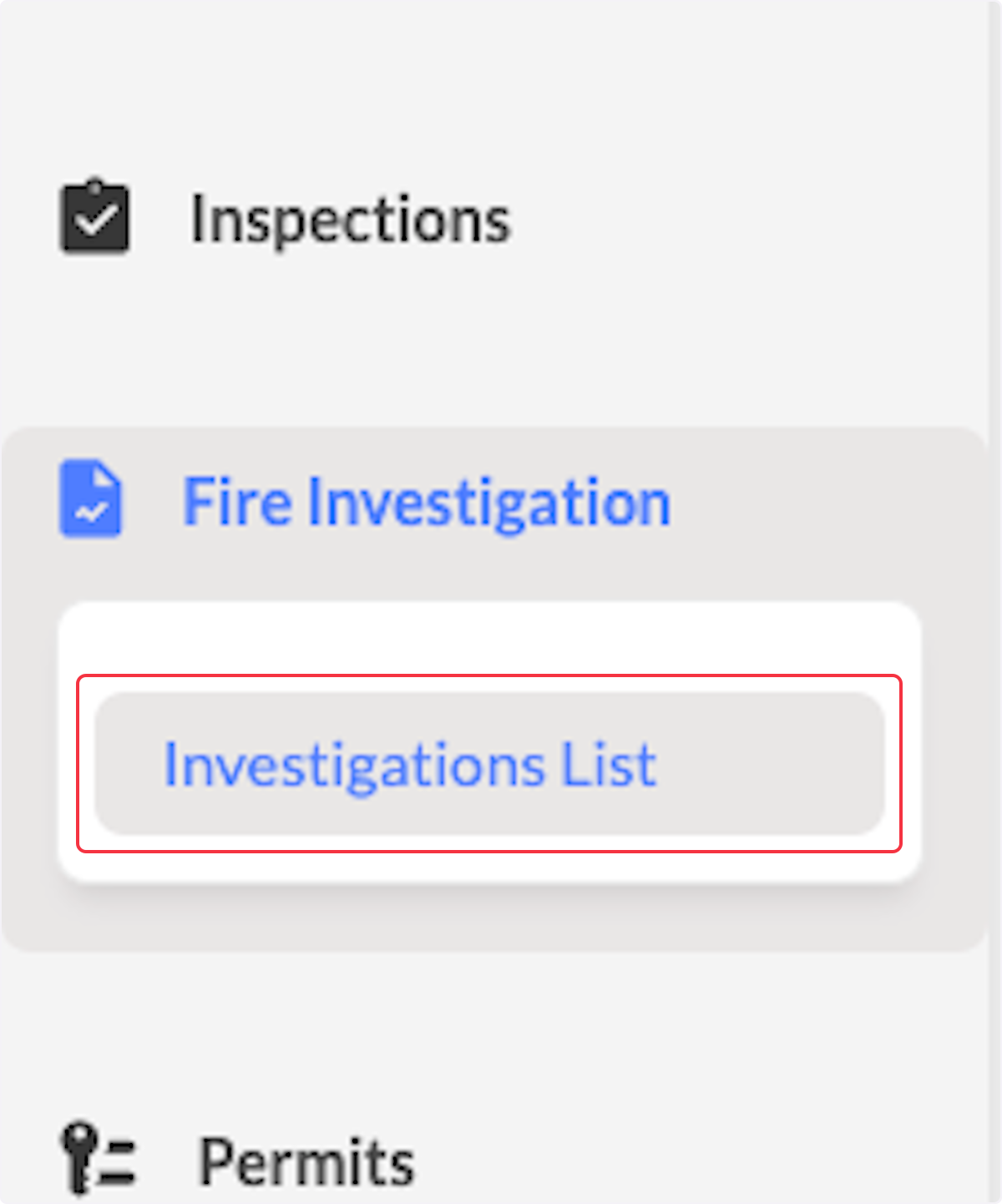 Click on Investigations List.