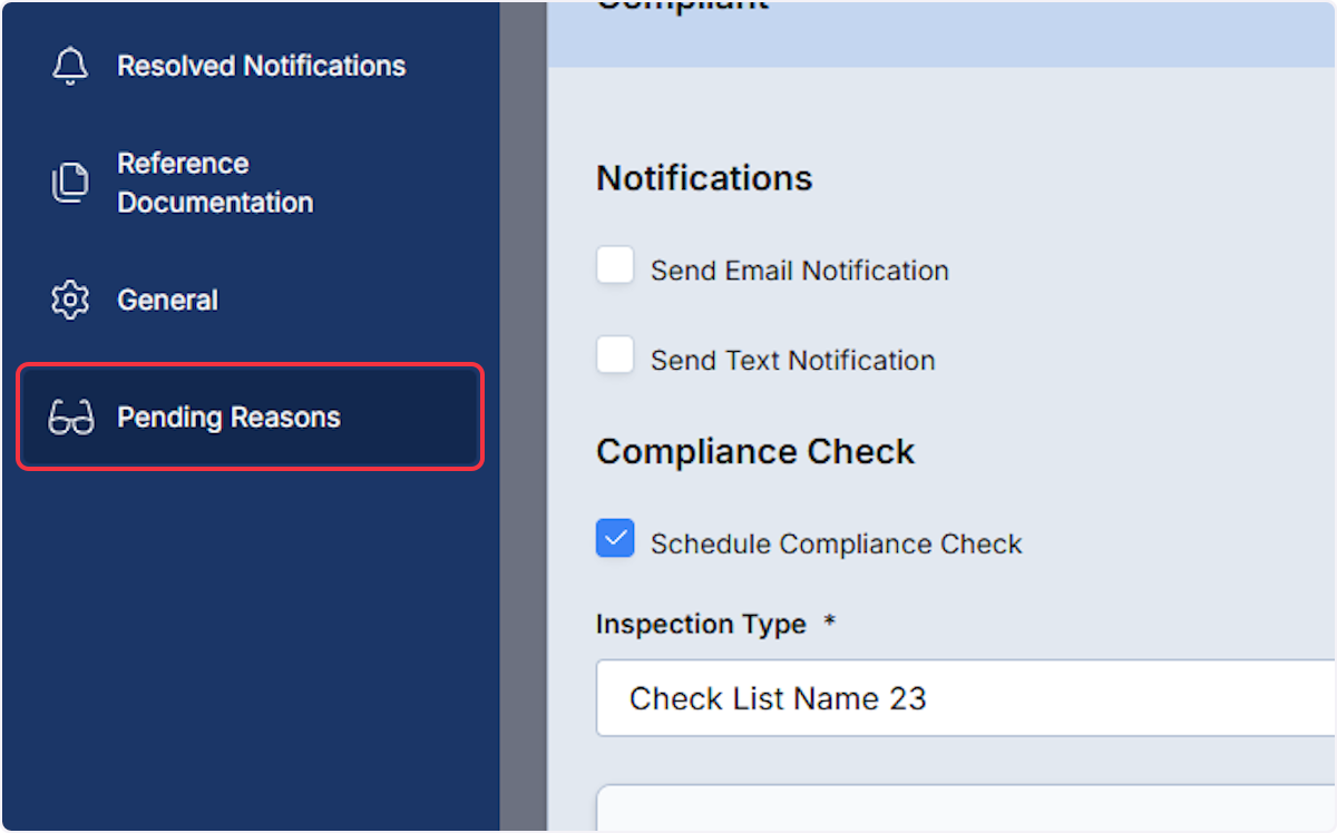 Click on Pending Reasons.